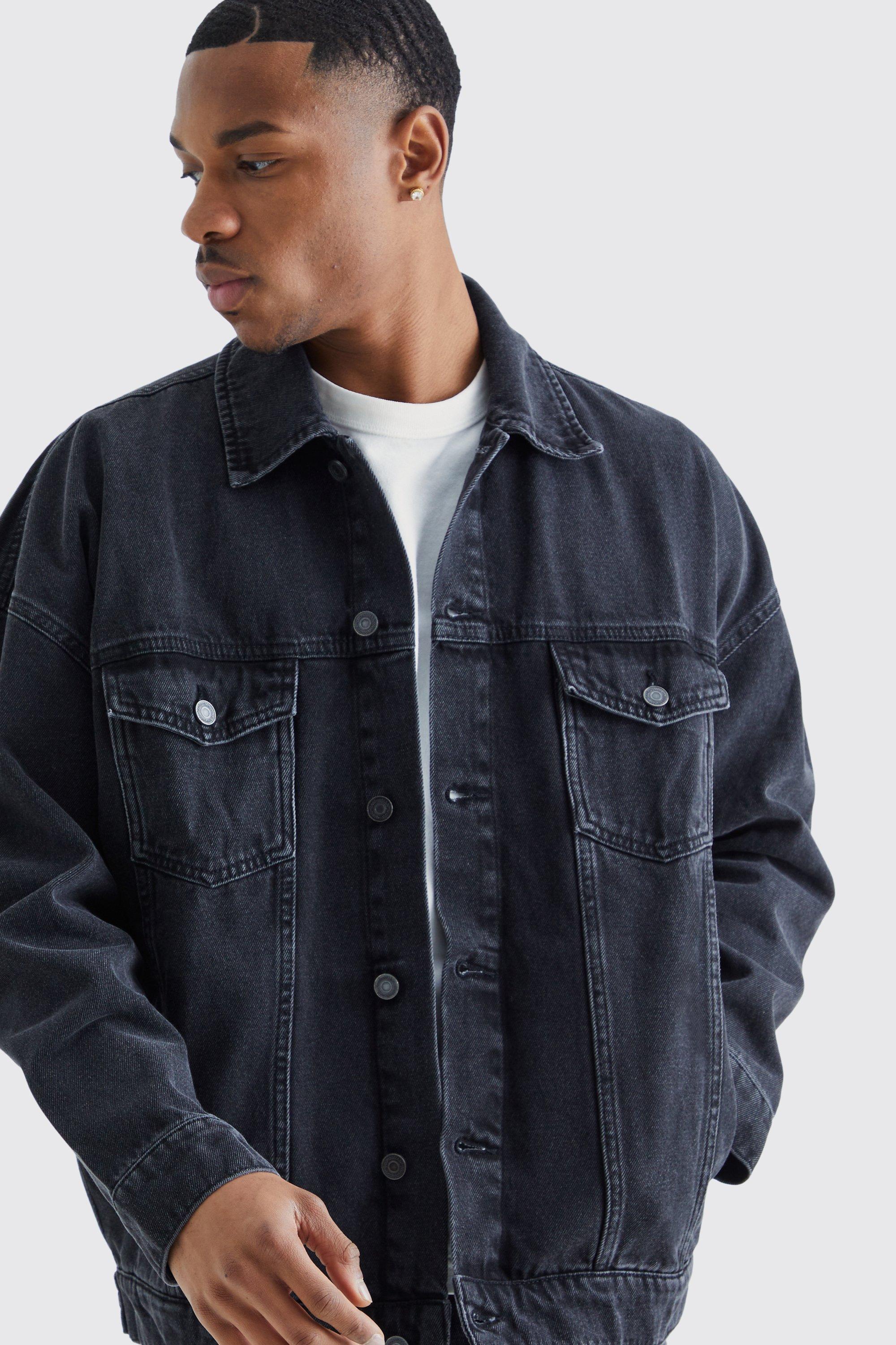 Washed black clearance denim jacket men